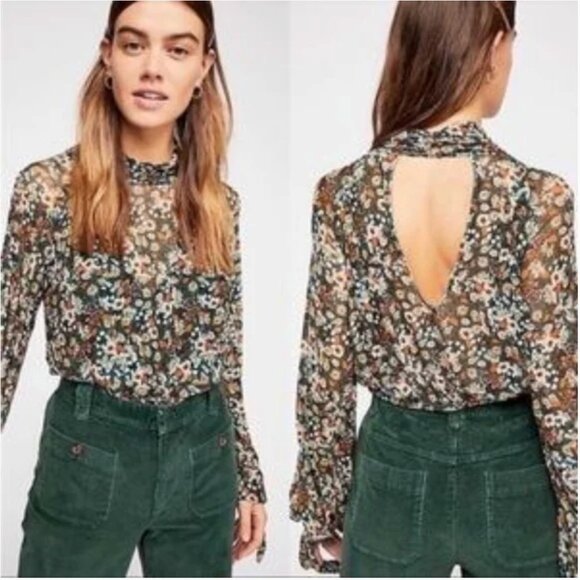 Free People all dolled up sheer floral crop top SMALL - Picture 2 of 13